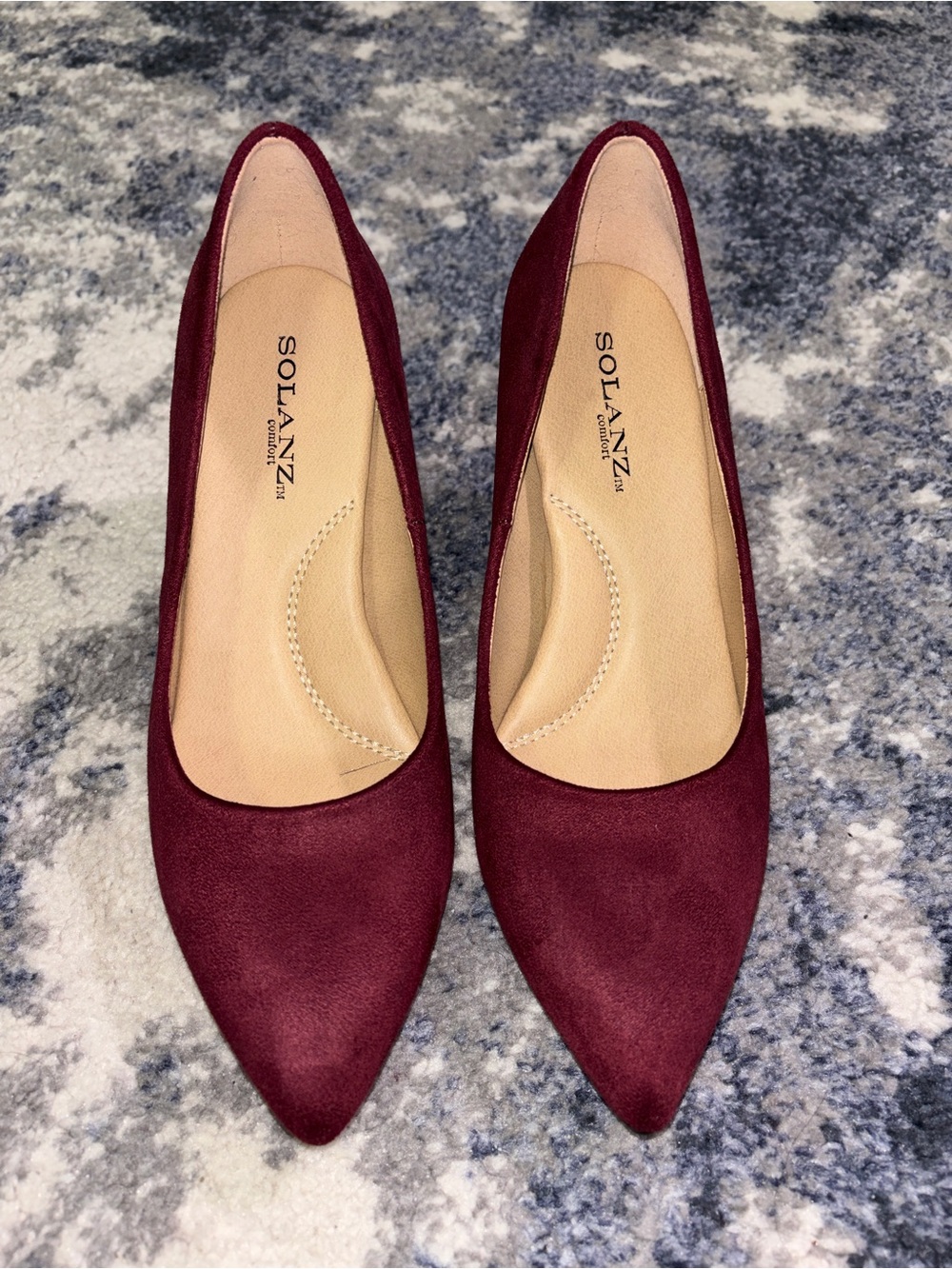 Solanz Coen Pointed Toe Pumps in a maroon suede finish